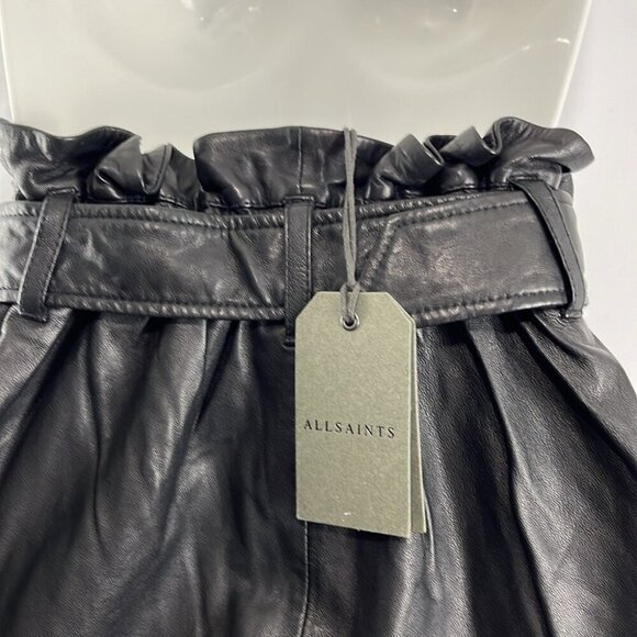 Allsaints NWT Erica Black Leather Paperbag Shorts - Picture 7 of 11